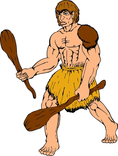 Cartoon caveman segurando clube — Vetor de Stock