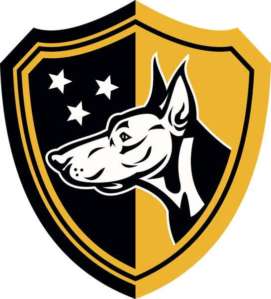 Doberman guardia cane stelle scudo — Vettoriale Stock