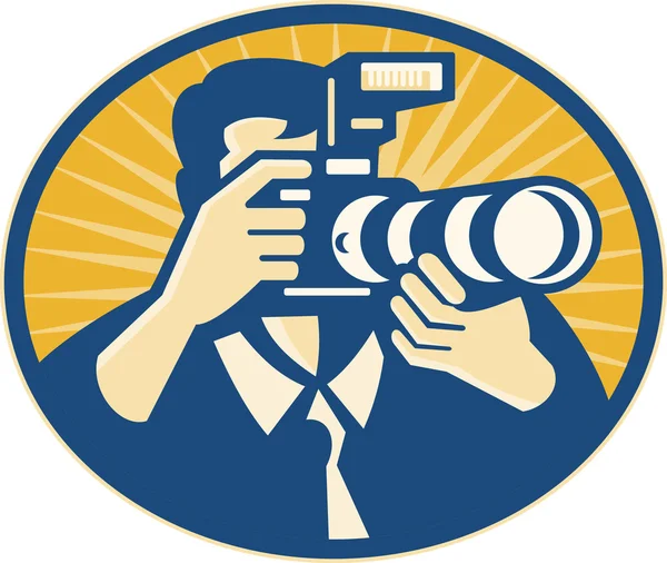 Photographer DSLR Camera Shooting Retro — Stock Vector