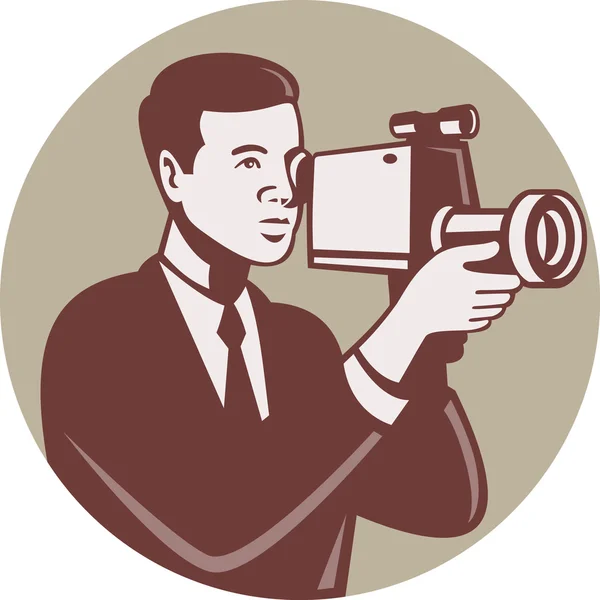 Fotograaf schieten video camera retro — Stockvector