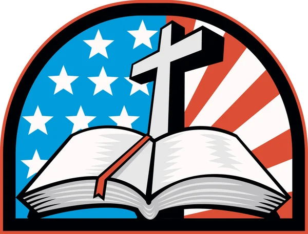 Bible With Cross American Stars Stripes — Stock Vector