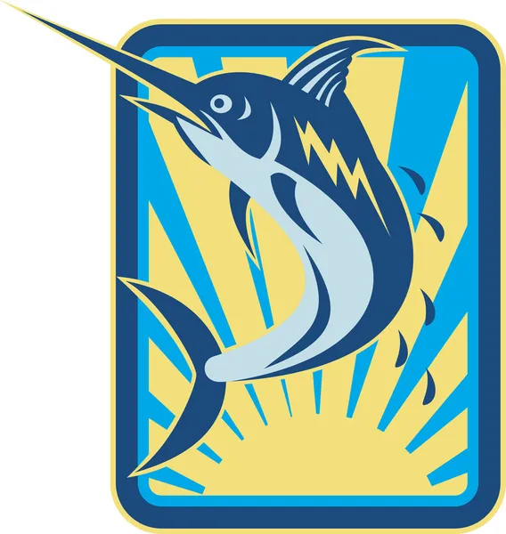 Pesce blu Marlin che salta retrò — Vettoriale Stock