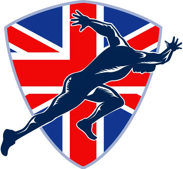 Runner Sprinter Inicio Escudo de bandera británica — Vector de stock