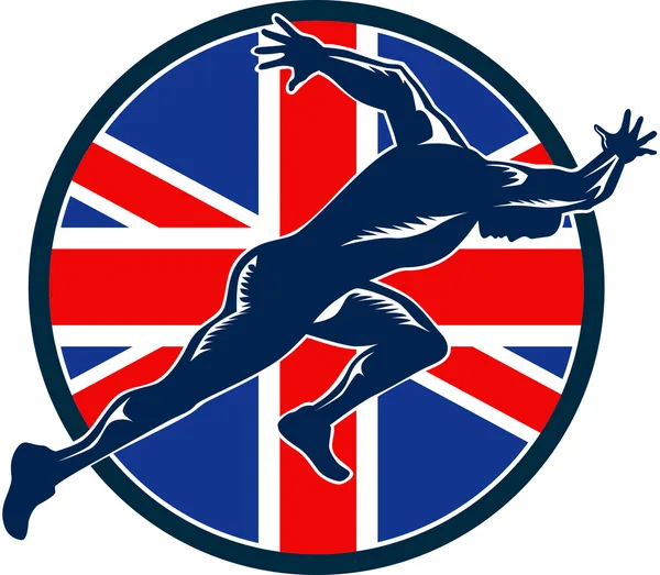 Runner Sprinter Start British Flag Circle — Stock Vector