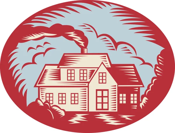 Maison Homestead Cottage Woodcut — Image vectorielle