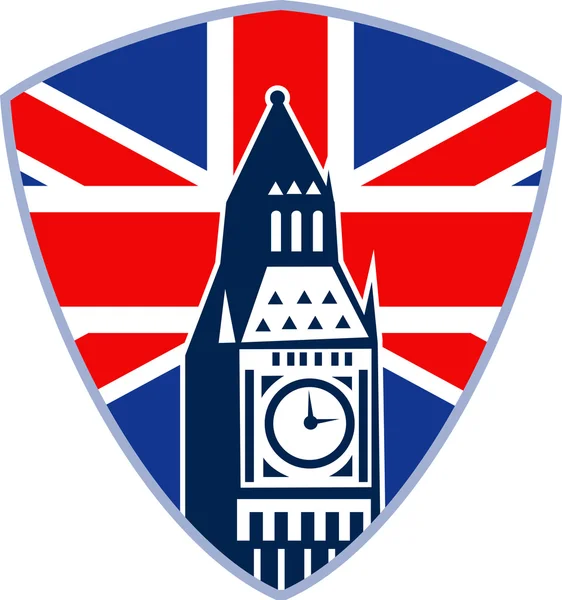 Big ben london klocktornet brittiska flaggan — Stock vektor