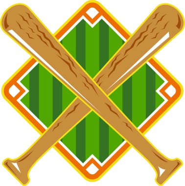 Baseball Diamond Crossed Bat Retro clipart