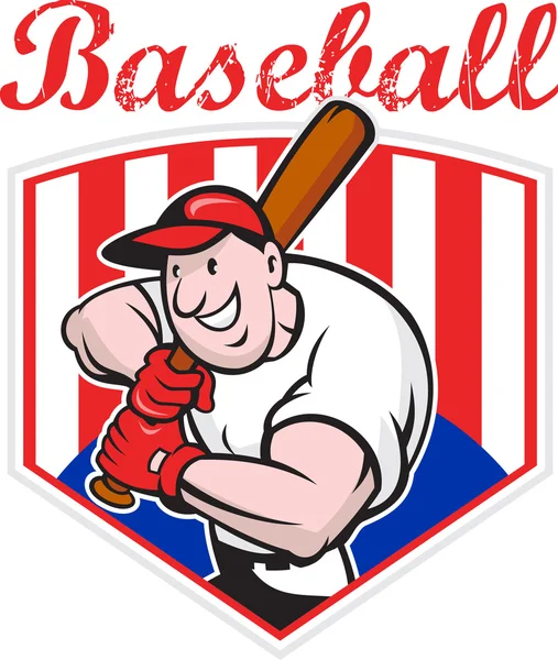 Joueur de baseball Batting Diamond Cartoon — Image vectorielle