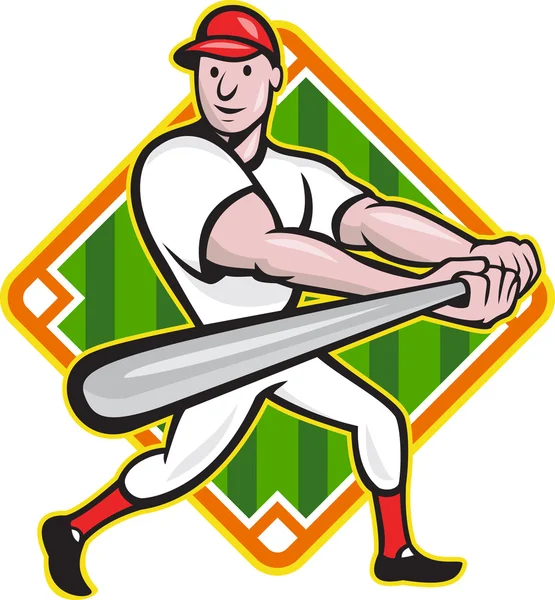Baseball spiller Batting Diamond Cartoon – stockvektor