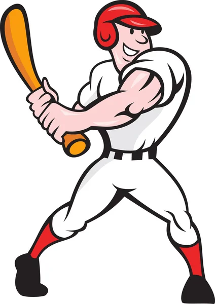 Giocatore di baseball Batting Cartoon — Vettoriale Stock