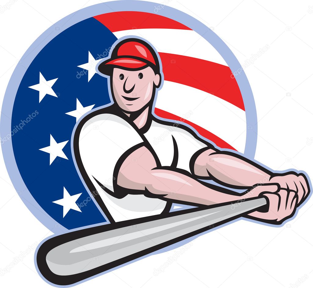 Cartoon illustration of a baseball player with bat batting facing