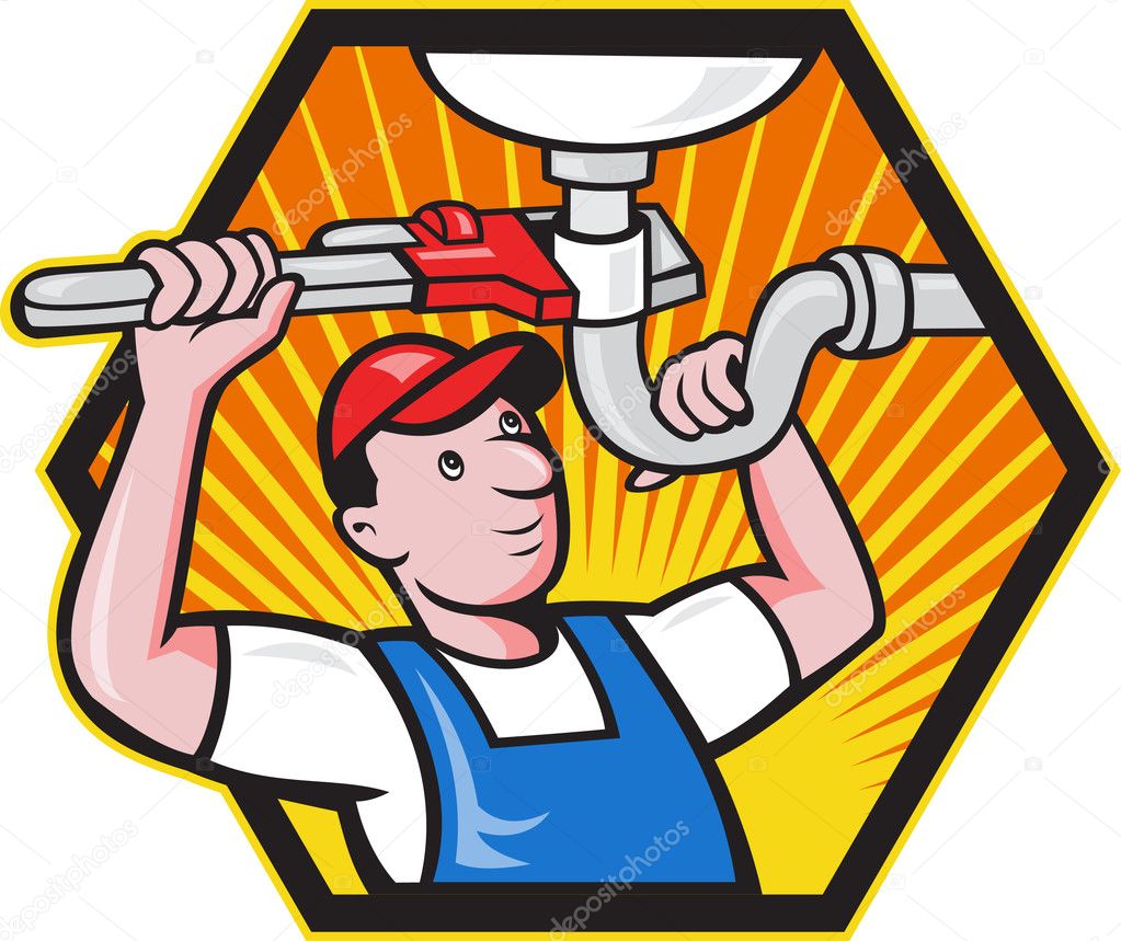 Plumber Worker With Adjustable Wrench