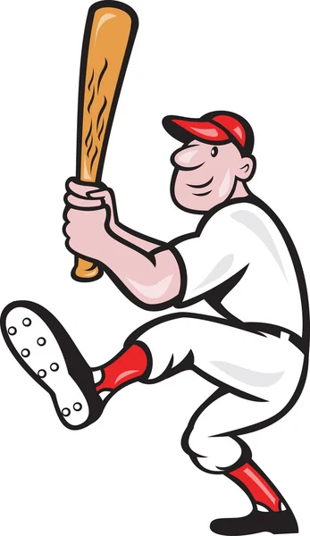 Giocatore di baseball americano Batting Cartoon — Vettoriale Stock