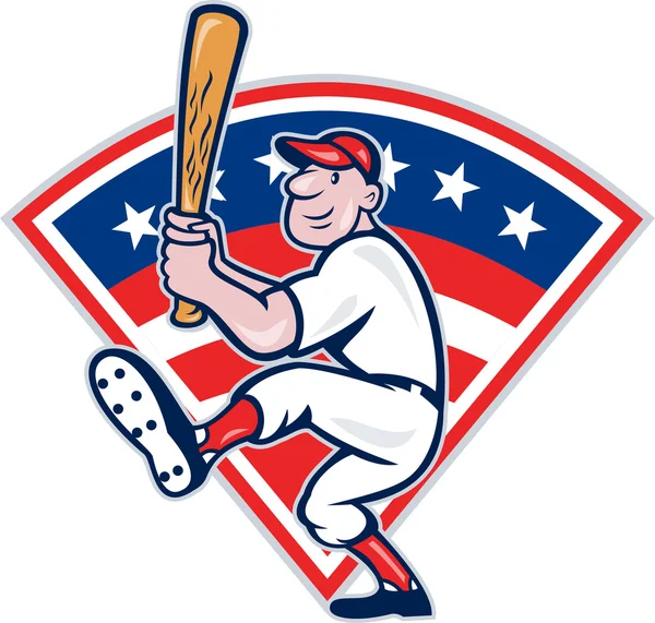 American Baseball Player Batting Cartoon - Stok Vektor