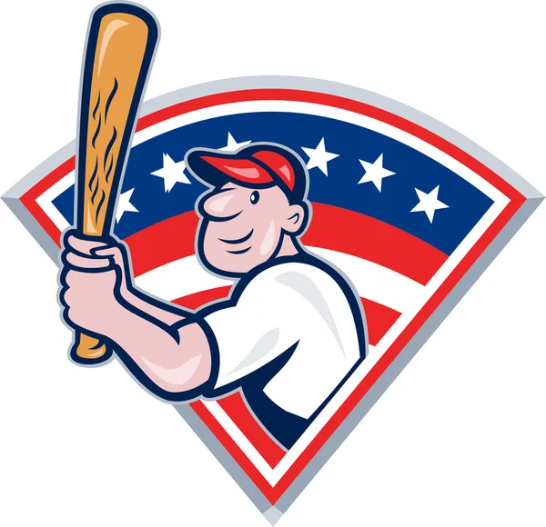 Americký baseballový hráč odpalování kreslený — Stockový vektor