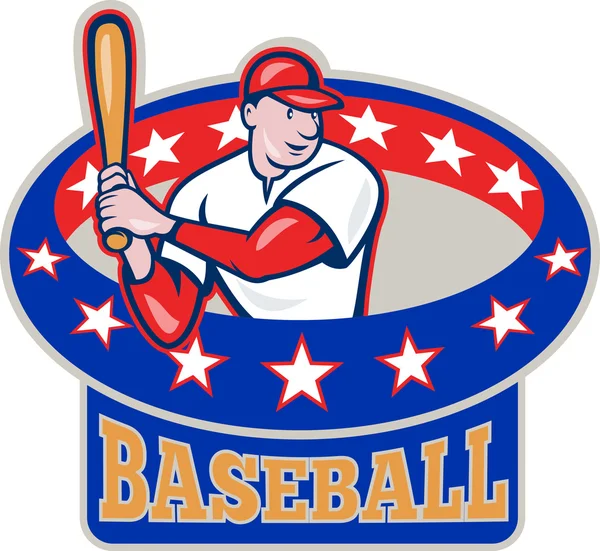 Joueur de baseball américain Batting Cartoon — Image vectorielle