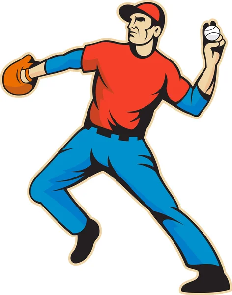 Baseballový hráč džbán vrhací míč — Stockový vektor