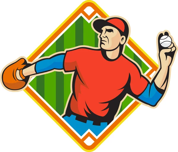 Baseball Player Pitcher Throwing Ball — Stock Vector