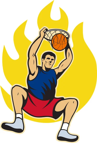 Baloncesto jugador Dunking Ball — Vector de stock