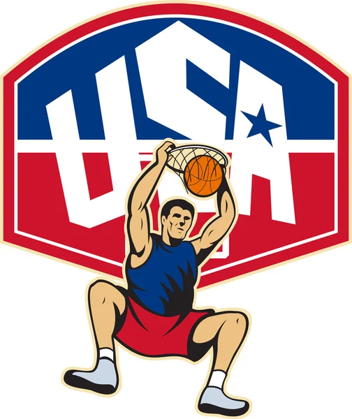 Баскетболист Dunking Ball USA — стоковый вектор