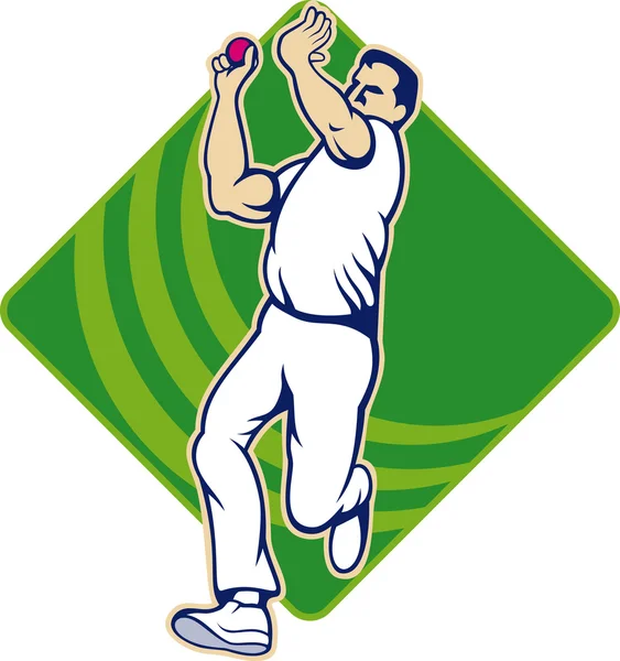 Kriket nadhazovač bowlingové koule přední — Stockový vektor