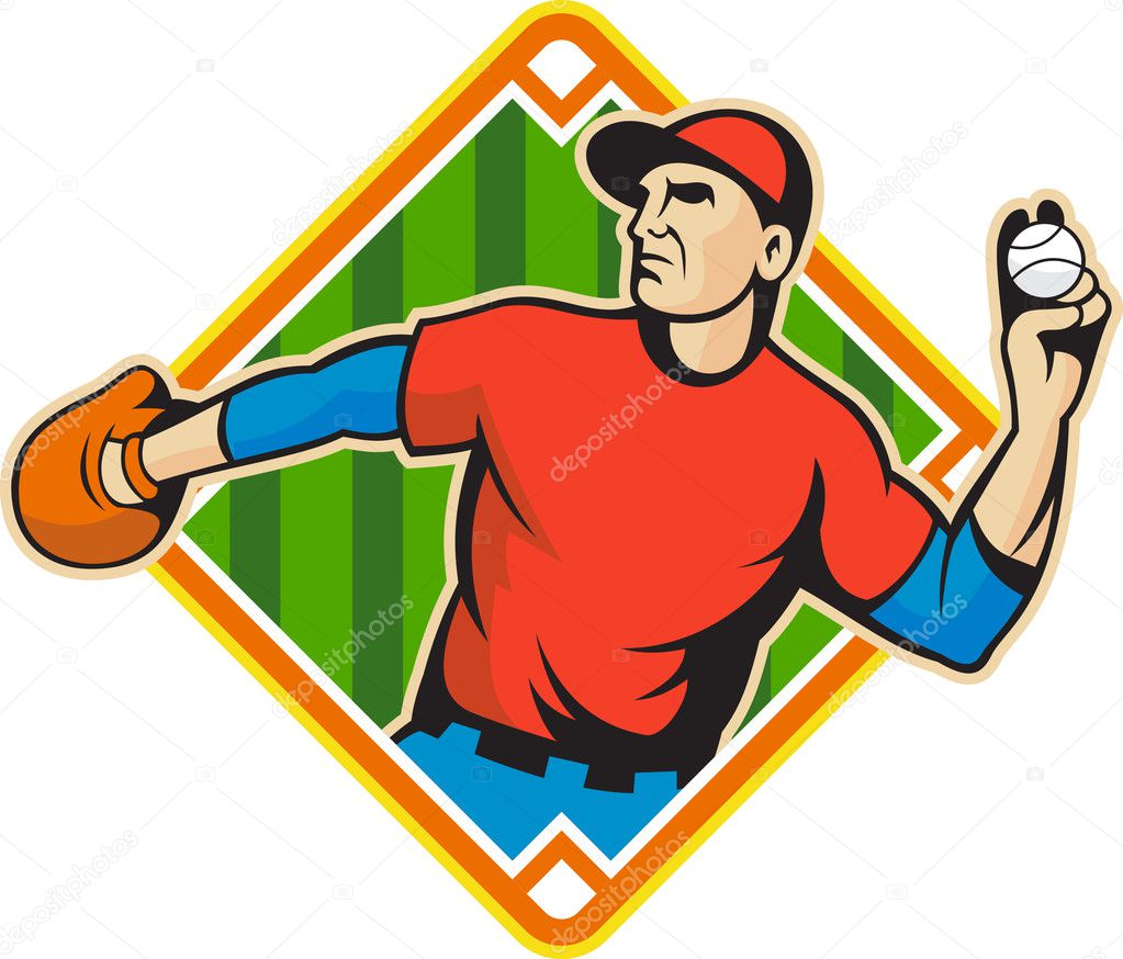 Drawing sketch style illustration of an american baseball player pitcher  outfilelder about to throw a ball viewed from the side set inside circle on  isolated background.. American Baseball Pitcher Throw Ball Circle