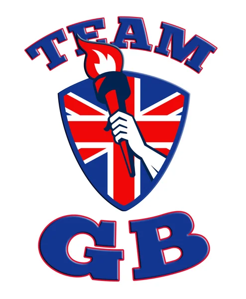 Equipe GB mão segurando tocha bandeira da Grã-Bretanha — Fotografia de Stock