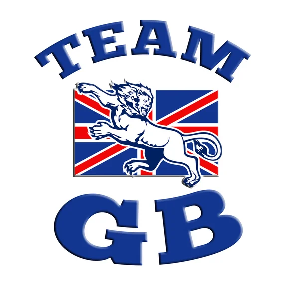 Gb aslan GB İngiliz Birliği jack bayrak saldıran takım — Stok fotoğraf