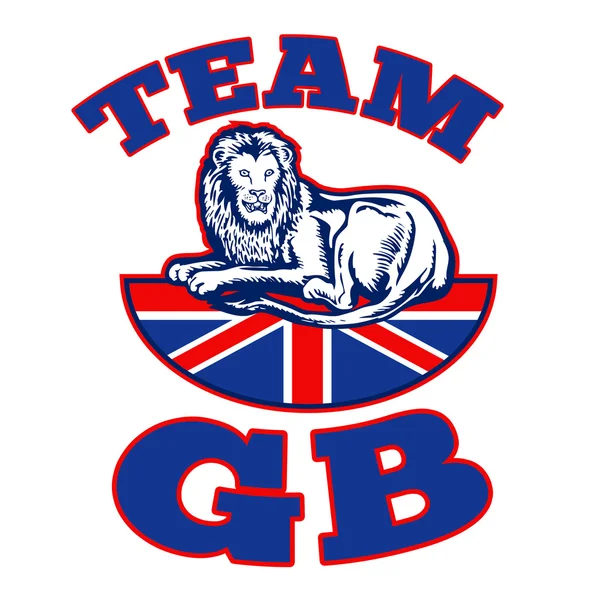 GB İngiliz Birliği jack bayrak otururken ekip gb aslan — Stok fotoğraf