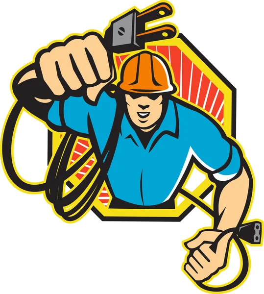Eletricista trabalhador da construção retro — Vetor de Stock