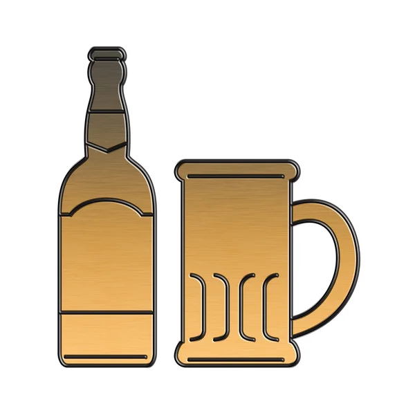 Золотая кружка с бутылкой пива — стоковое фото