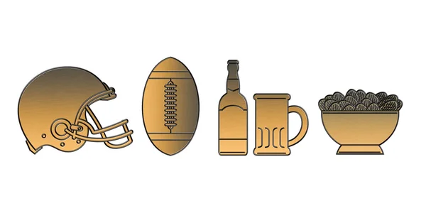 Американський футбол шолом м'яч пиво чіпи Золотий металік — стокове фото