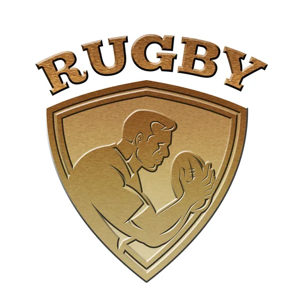 Escudo jugador de rugby oro metálico — Foto de Stock