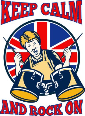 Keep Calm Rock On British Flag Queen Granny Drums clipart