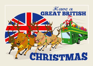 Great British Christmas Santa Reindeer Doube Decker Bus clipart