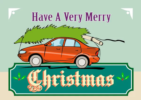 Merry Christmas Tree Car Automobile — Stock Vector