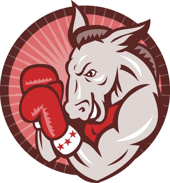 Democrata burro mascote boxeador boxe retro — Vetor de Stock