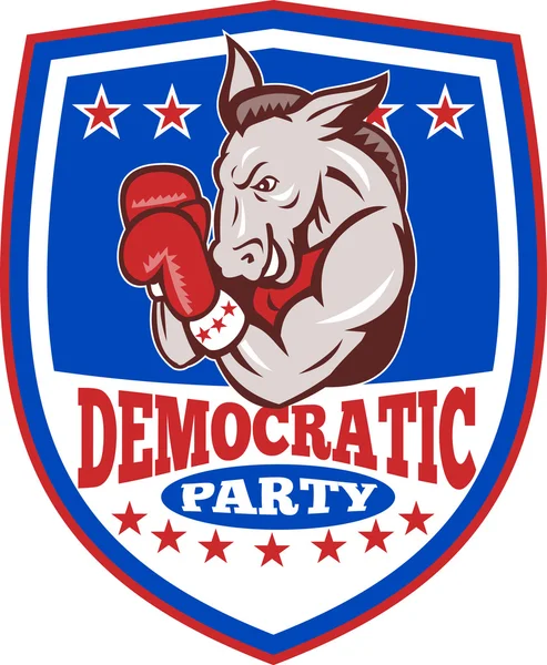 Demokrat osel maskot boxer štít — Stockový vektor