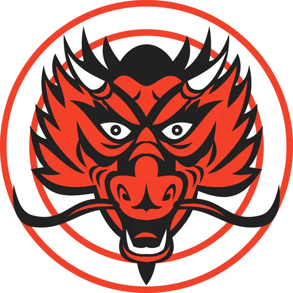 Red Dragon Head Circle — Stock Vector