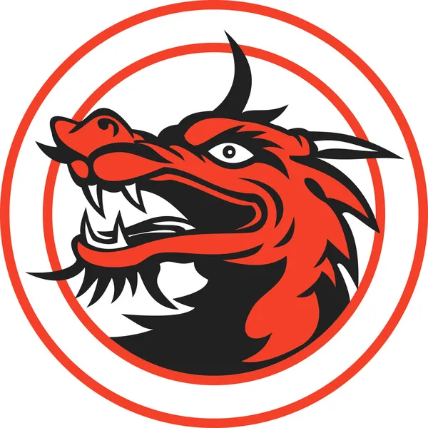 Röda kinesiska dragon head cirkel — Stock vektor