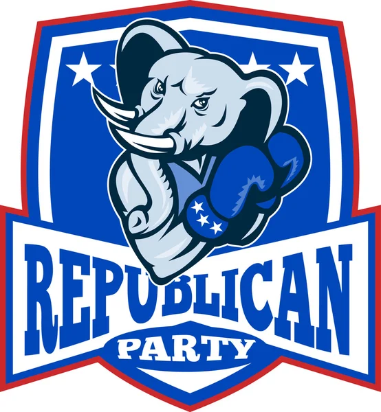 共和党大象吉祥物拳击手盾 — 图库矢量图片