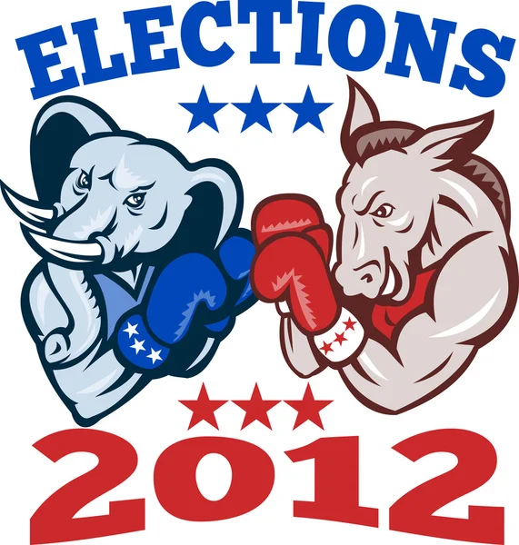 Burro Demócrata Elefante Republicano Mascota 2012 — Vector de stock