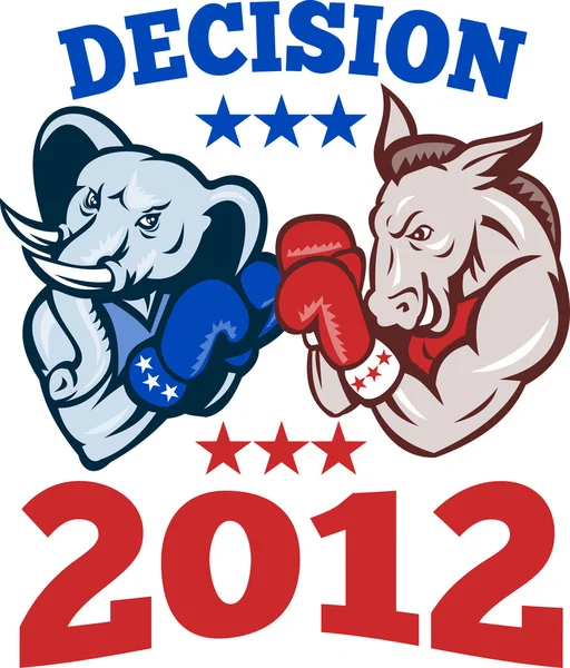 Democrat Donkey Republican Elephant Decision 2012 — Stock Vector