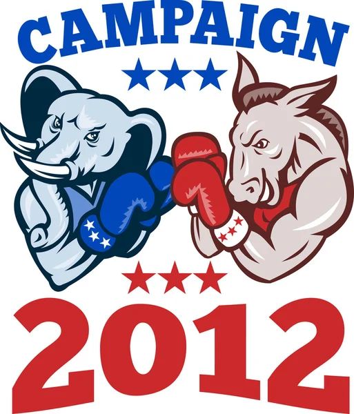 Democrático Burro Republicano Elefante Campanha 2012 — Vetor de Stock