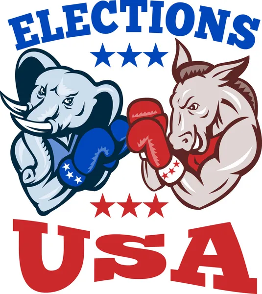 Demokraten Esel republikanischen Elefanten Maskottchen USA — Stockvektor