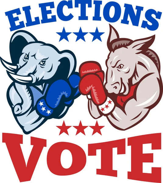 Voto alle elezioni per la mascotte dell'elefante repubblicano asino democratico — Vettoriale Stock