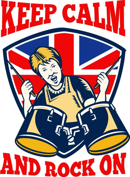 Mantén la calma Rock On British Flag Queen Granny Drums — Vector de stock