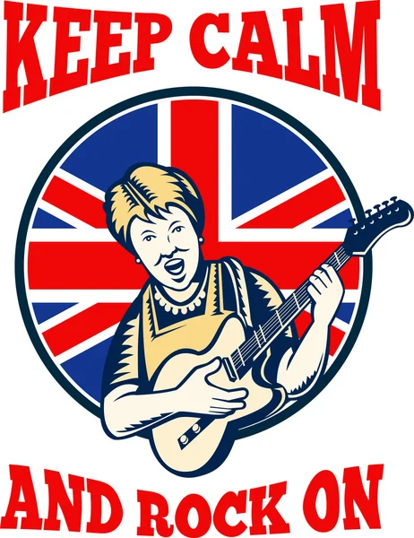 Mantenere la calma roccia sulla bandiera britannica Regina Granny Guitar — Vettoriale Stock
