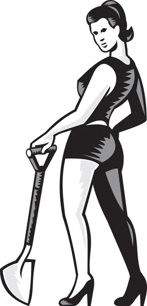 stock vector Pin-up Girl With Shovel Spade Retro