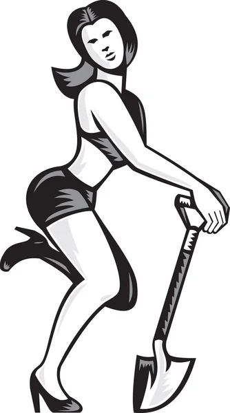 Pin-up chica con pala espada retro — Archivo Imágenes Vectoriales